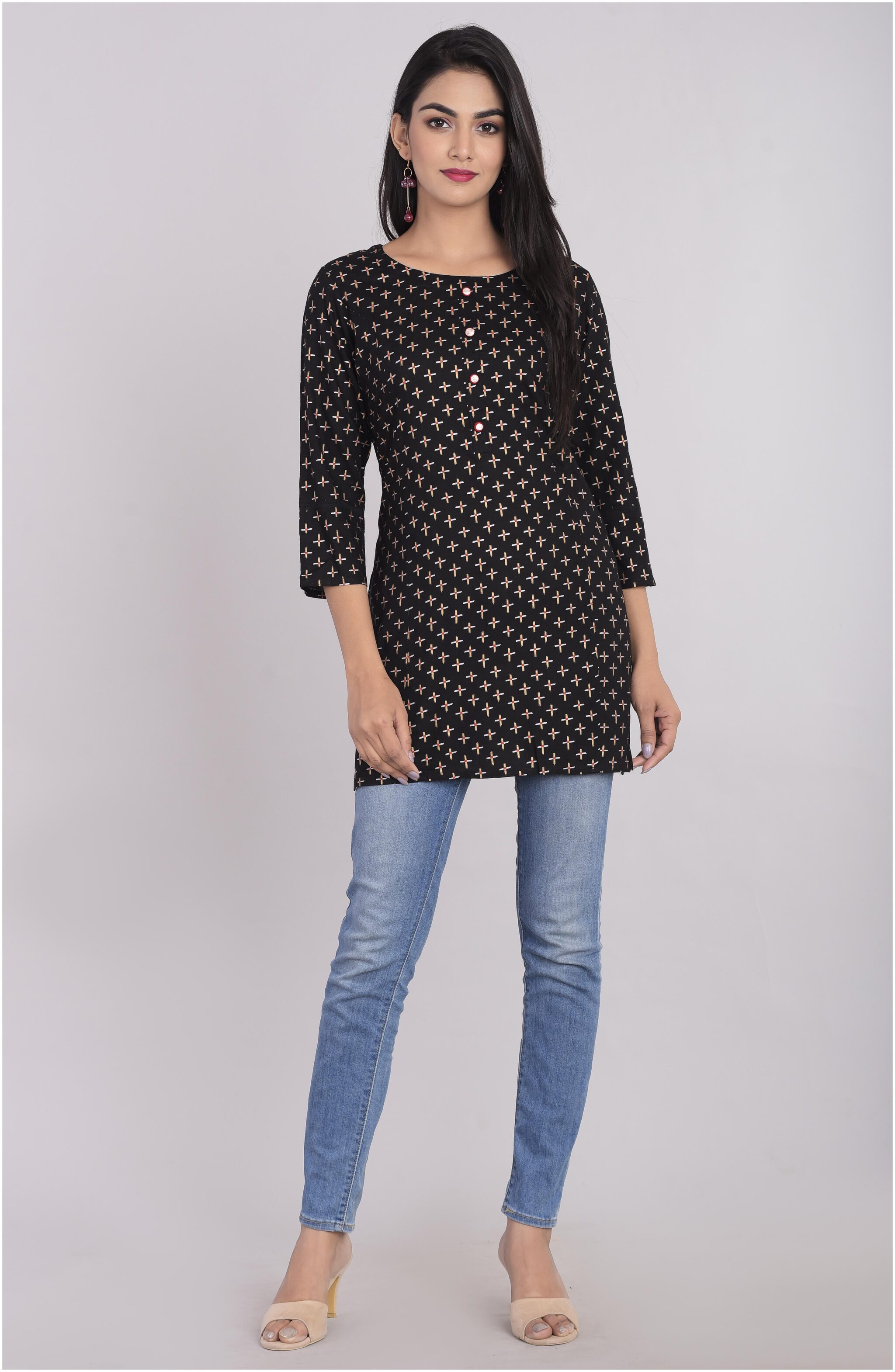 

KBZ Women Black Printed Straight Kurti