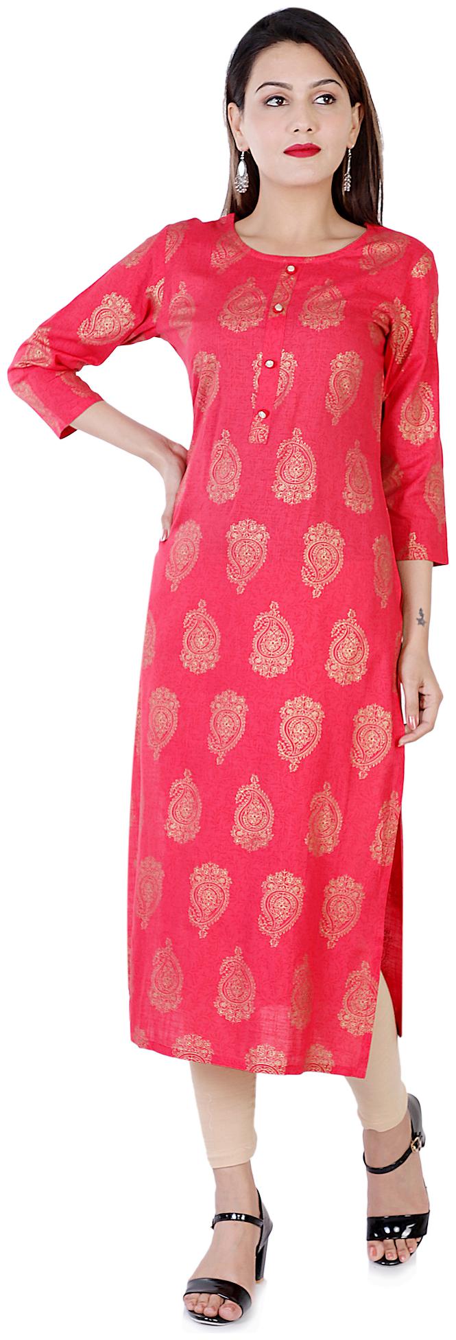 

KBZ Women Pink Printed Straight Kurta