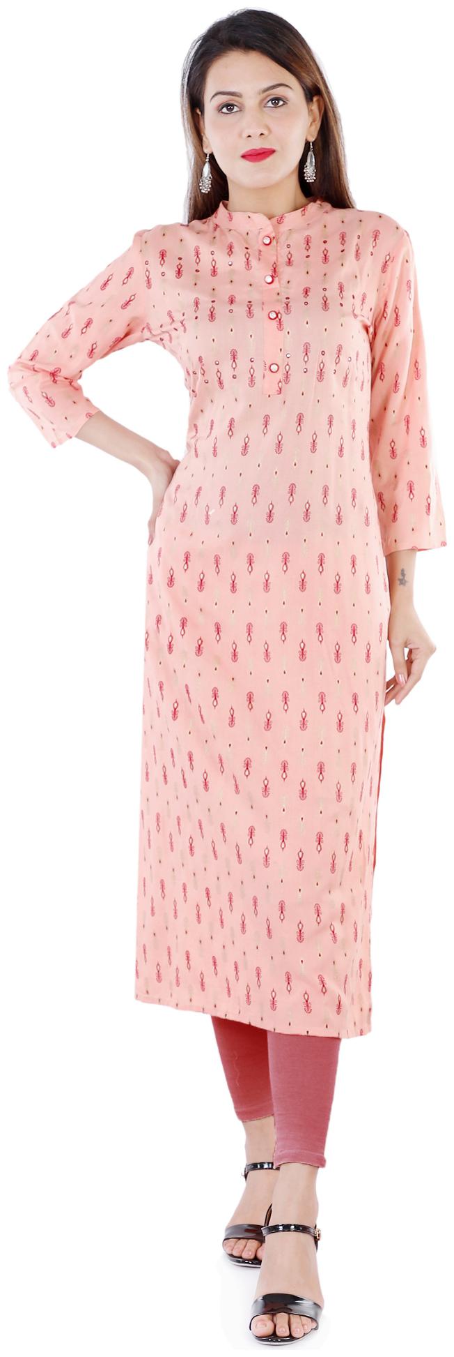 

KBZ Women Peach Printed Straight Kurta