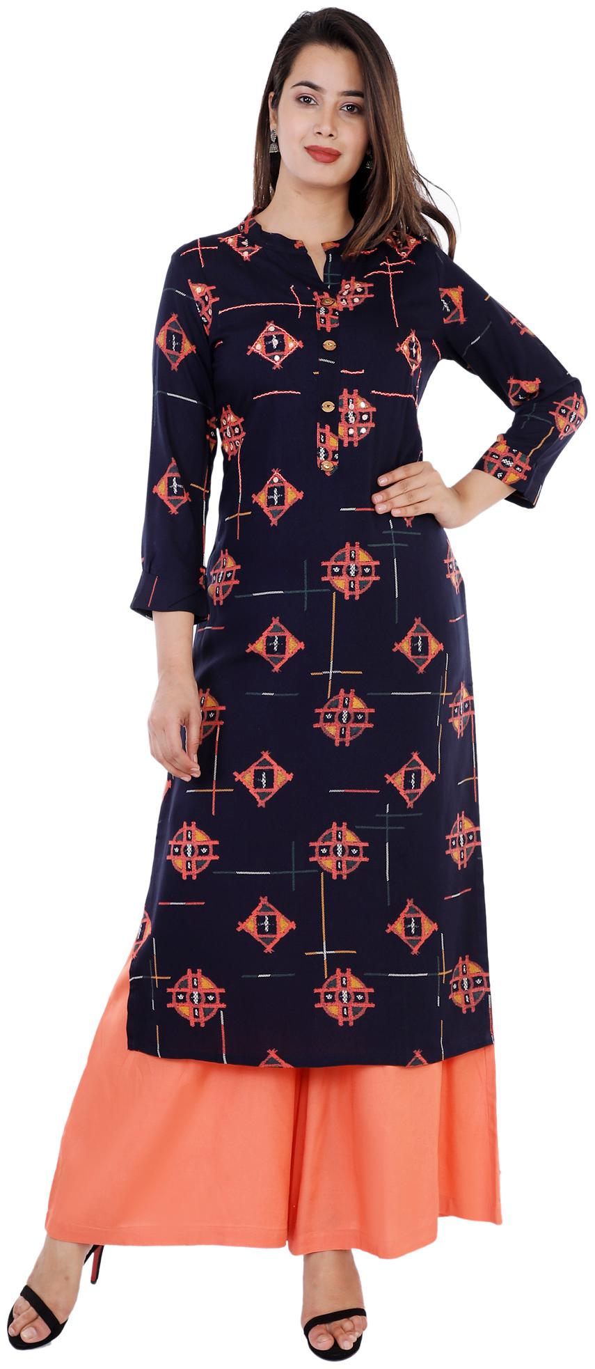 

KBZ Women Blue Printed Straight Kurta With Palazzo