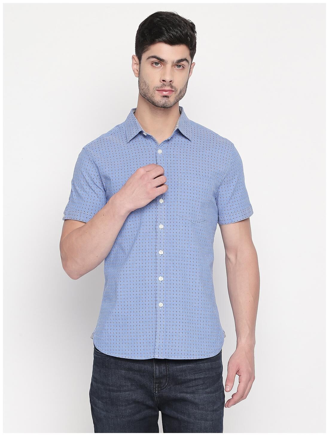 

Kenneth Cole Men Blue Polka Dots Regular Fit Casual Shirt
