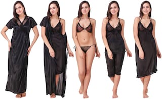 Keoti Black Robe and Lingerie Set & Night Gown