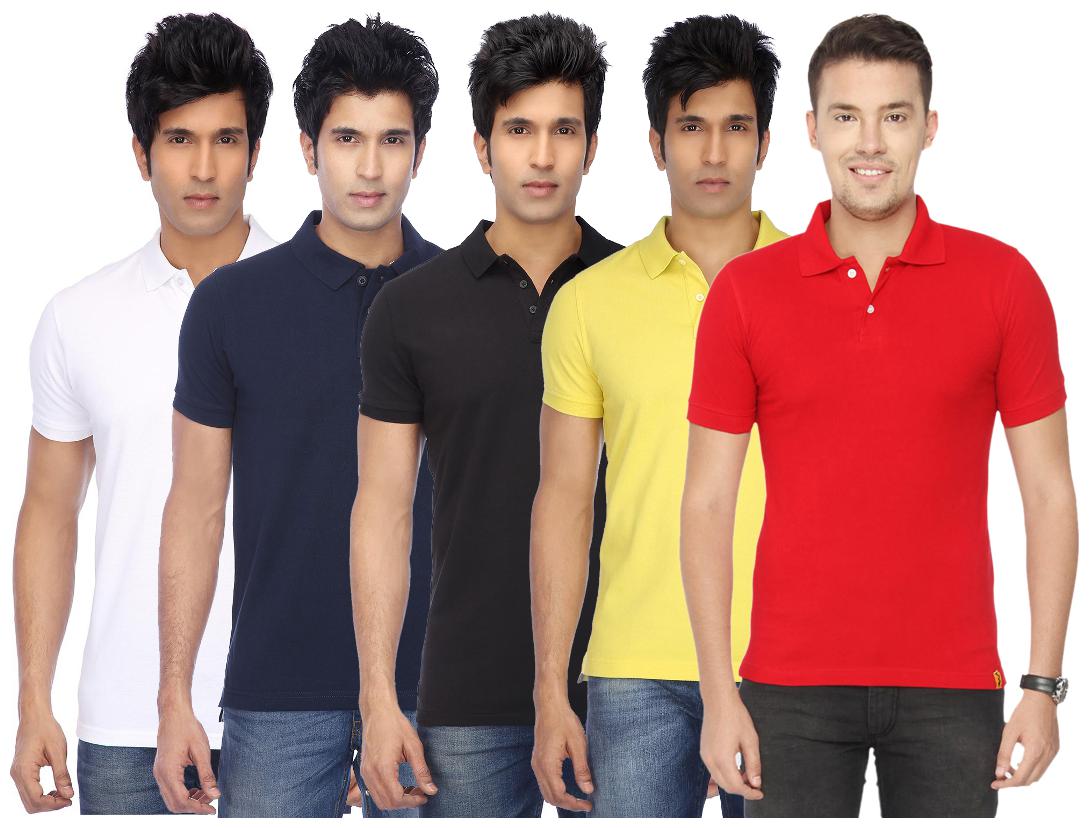 

KETEX Men Multi Slim fit Cotton Blend Polo collar T-Shirt - Pack Of 5