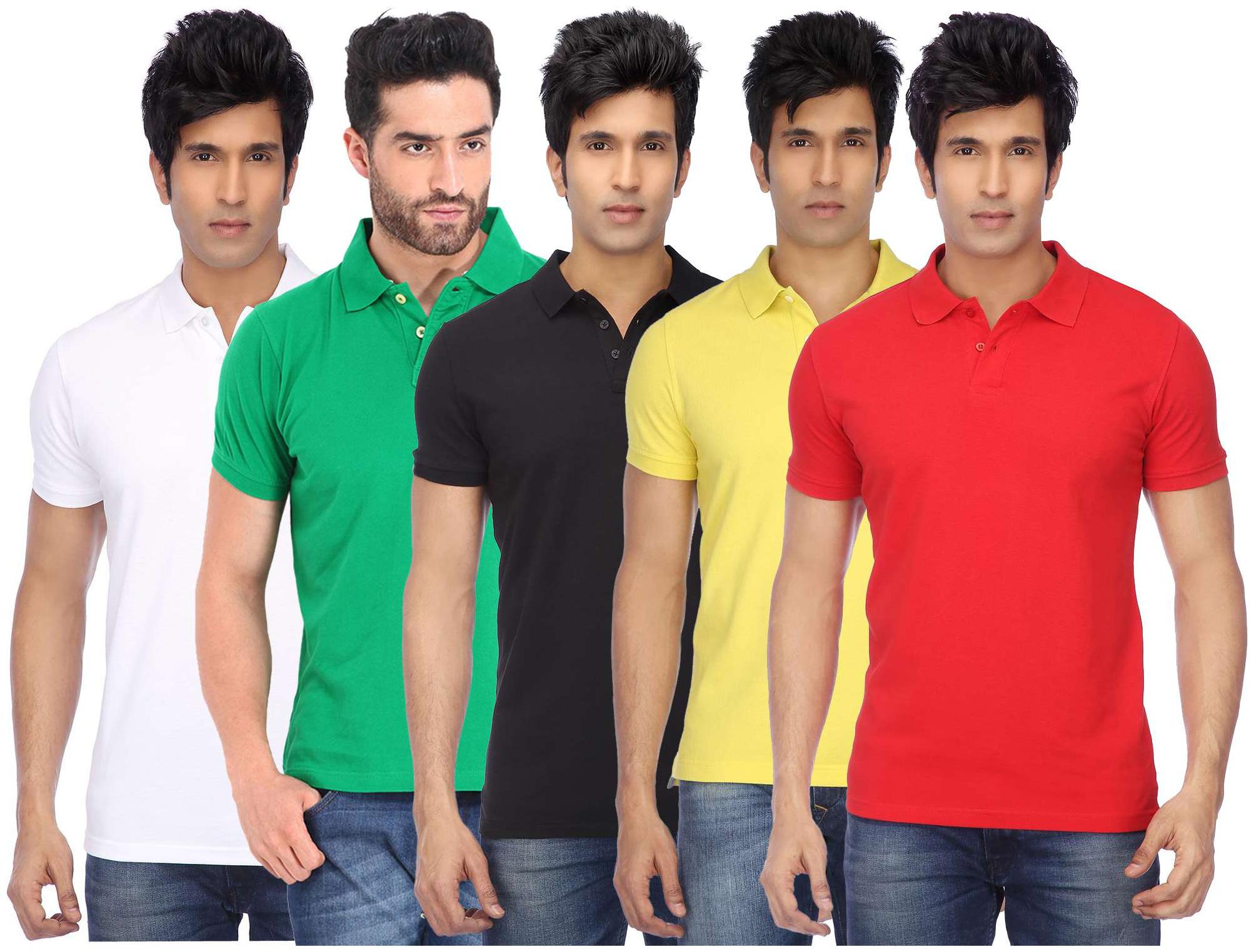 

KETEX Men Multi Slim fit Cotton Blend Polo collar T-Shirt - Pack Of 5