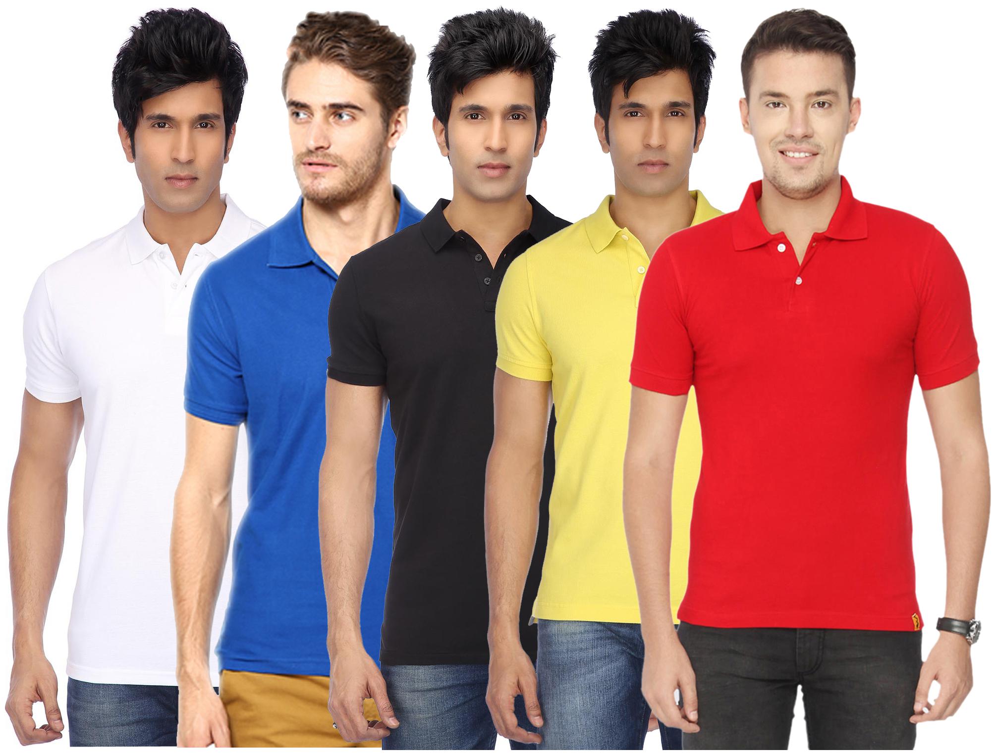 

KETEX Men Multi Slim fit Cotton Blend Polo collar T-Shirt - Pack Of 5