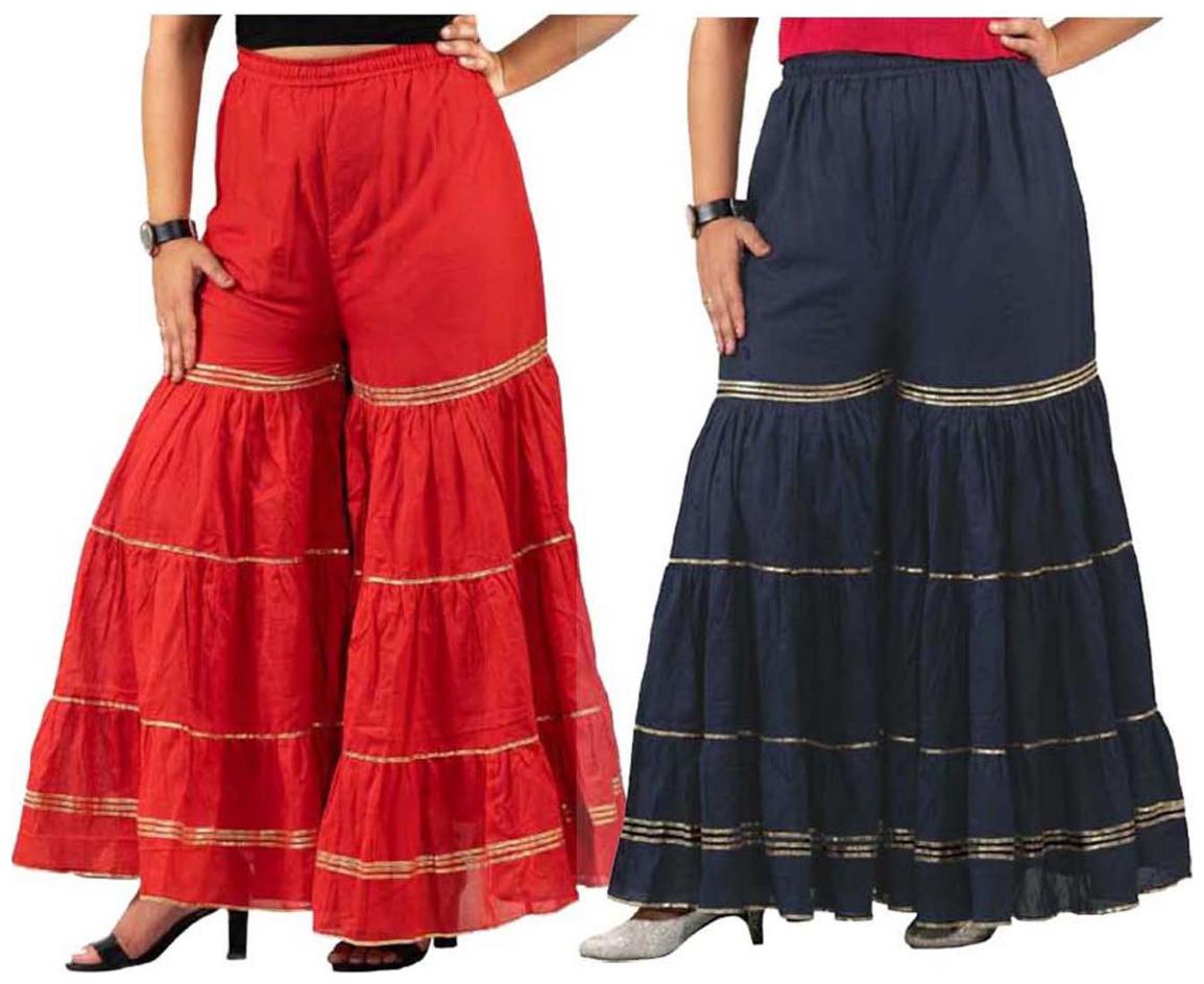 

KEX Red Blue Solid Flared Palazzo