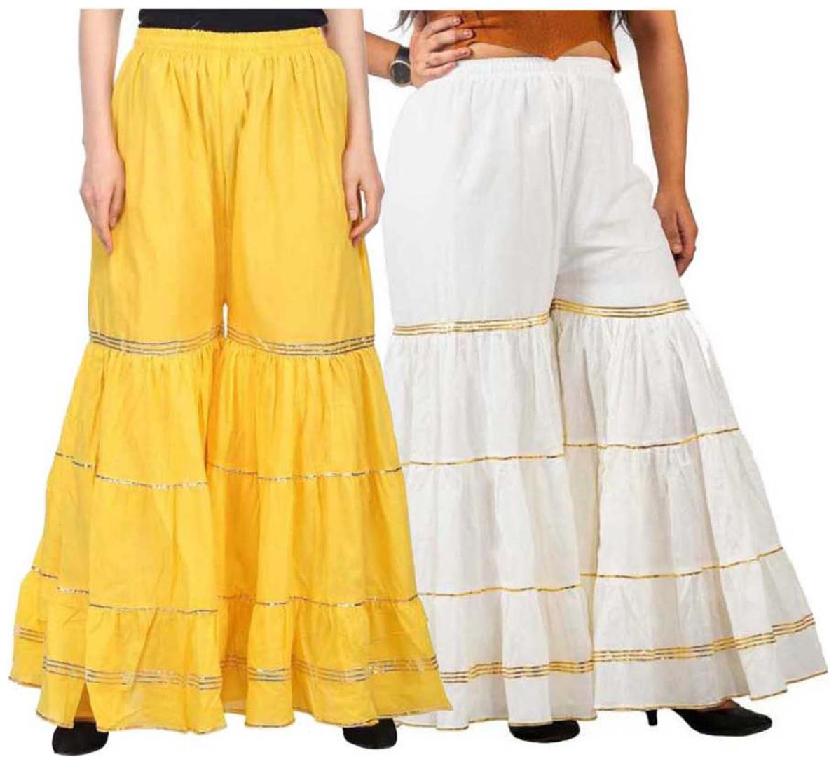 

KEX Yellow White Solid Flared Palazzo