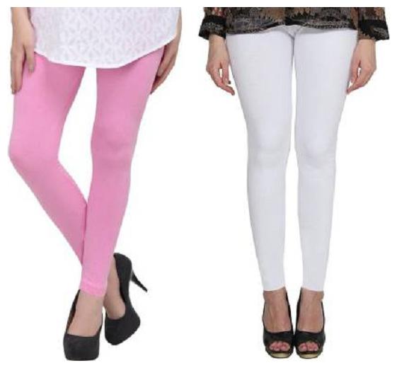 

KEX Ankle Length Legging Cotton Solid Pink White