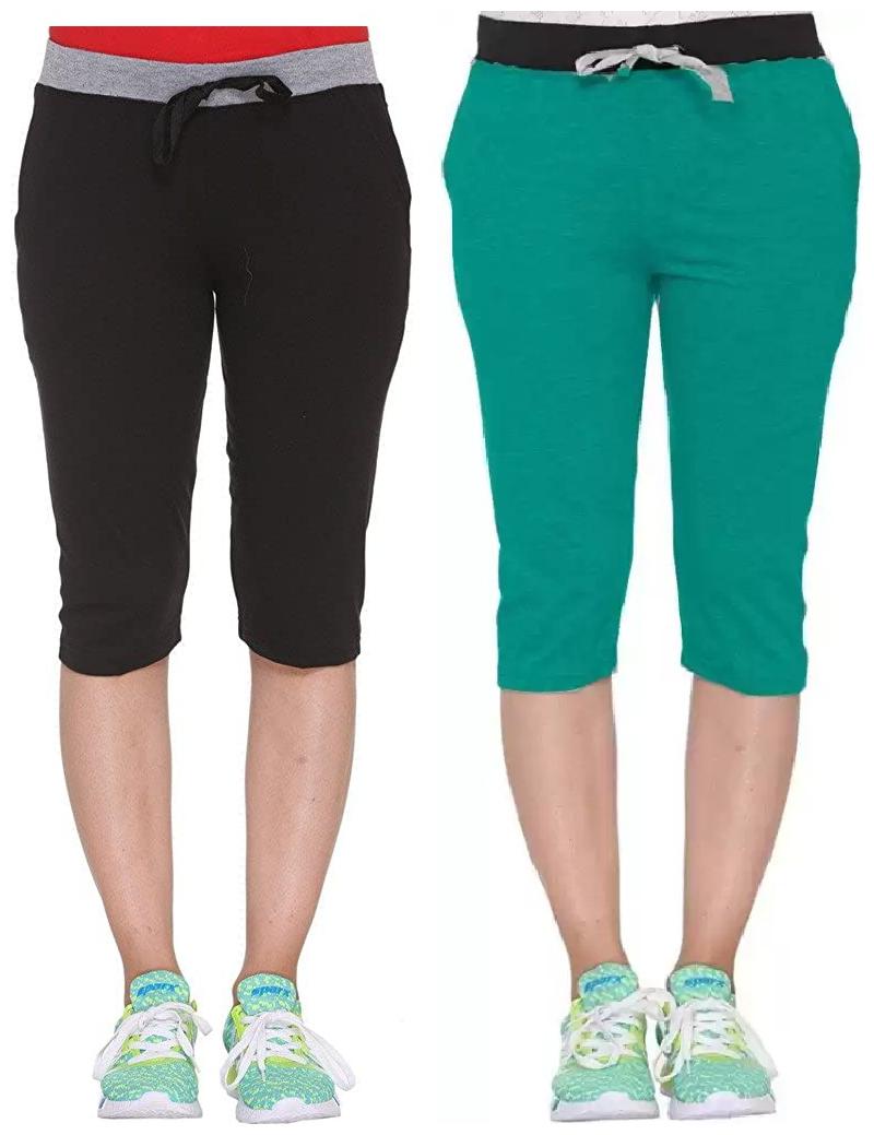 

KEX Women Solid Regular capri - Black Green
