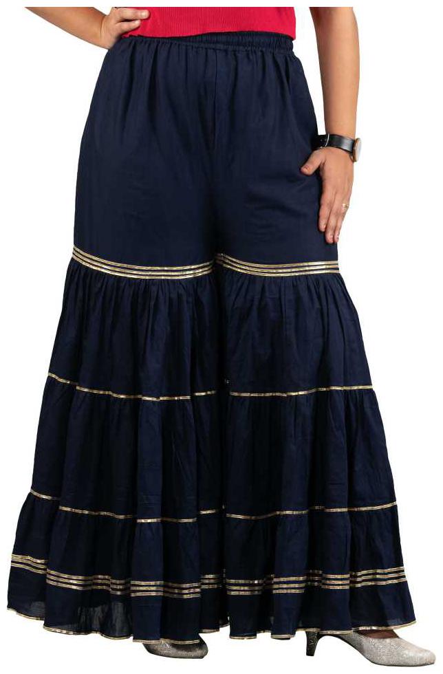

KEX Navy Blue Solid Flared Palazzo