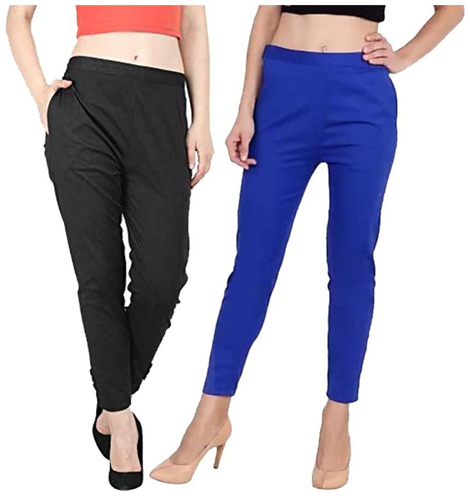 

KEX Cotton Solid Black Blue Color Pant For Women (Pack Of 2)