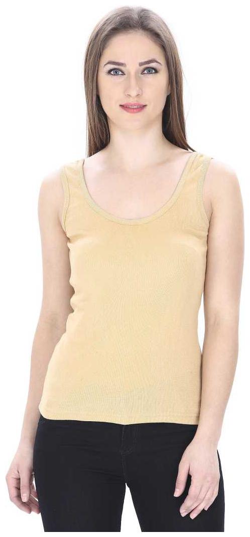 

KEX Cotton Solid Beige Color Tank Top For Women