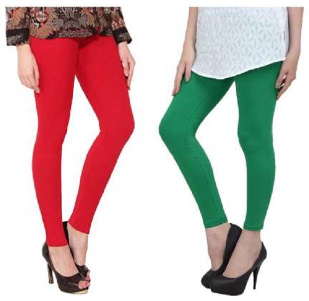 

KEX cotton Women Ankle Length Legging (Red Green Solid)