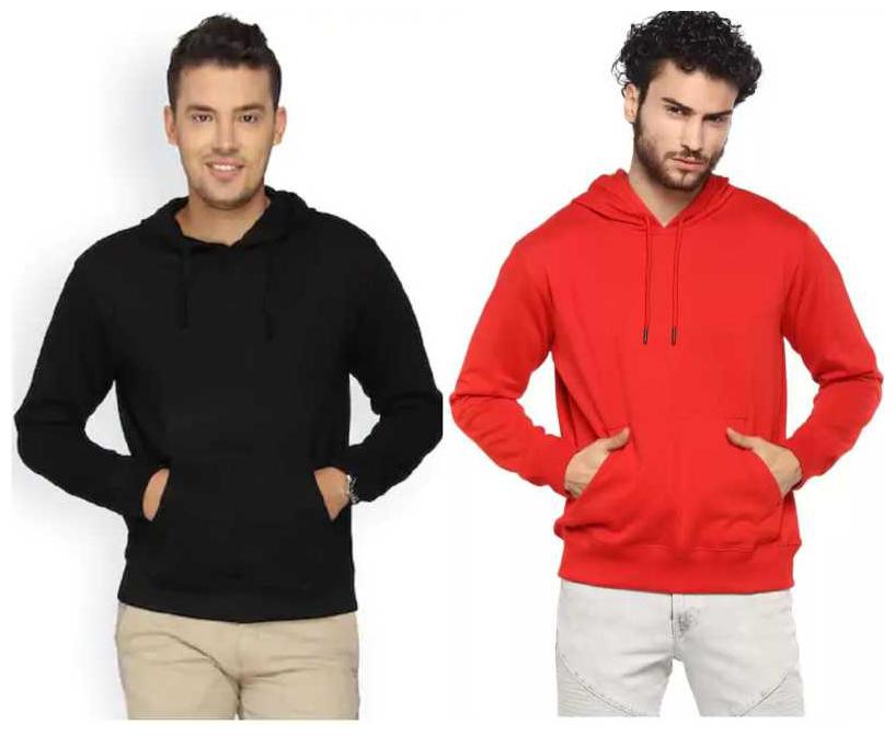 

KEX Men Cotton Solid Hoodie Black Red