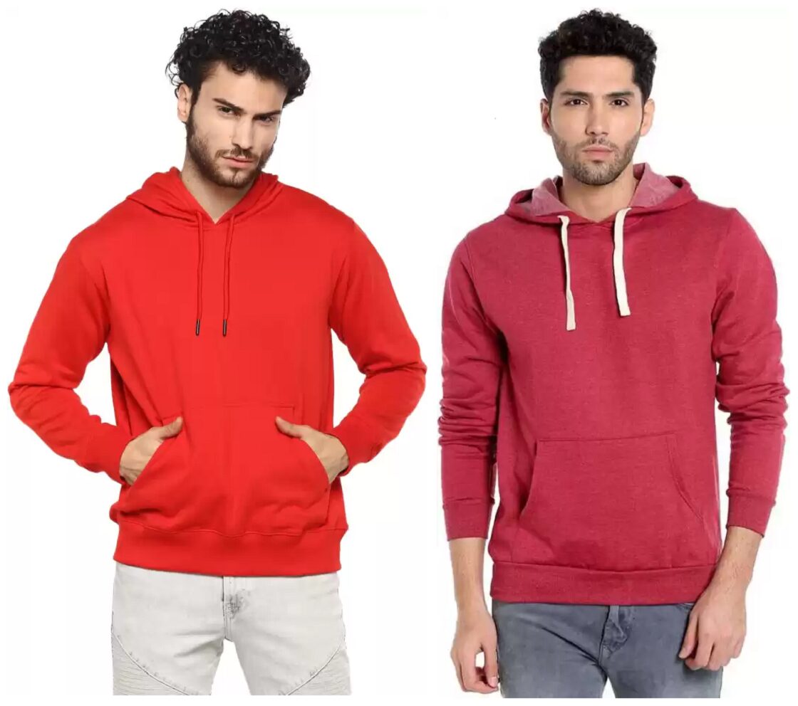

KEX Men Cotton Solid Hoodie Red Maroon