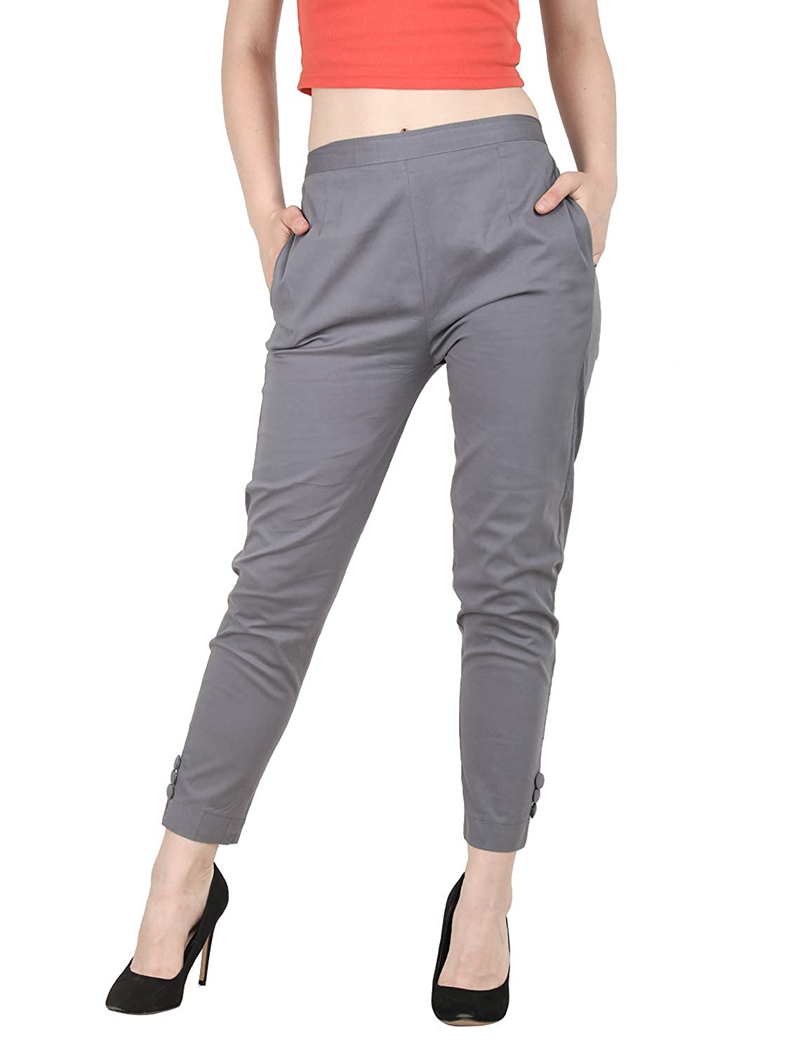 

KEX Women Cotton Solid Grey Pant
