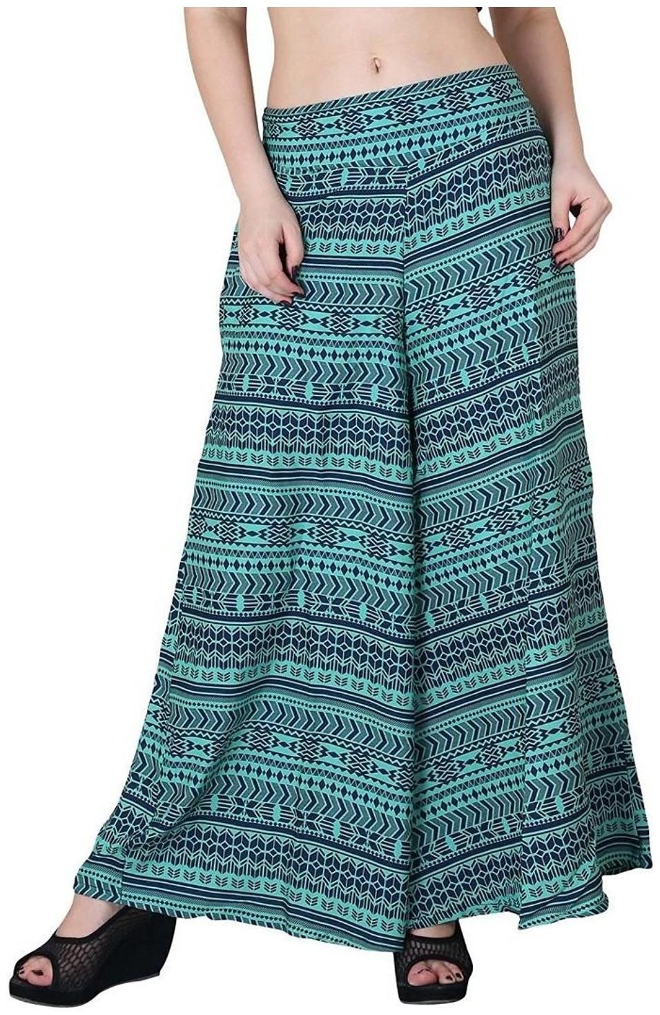 

KEX Green Printed Flared Palazzo