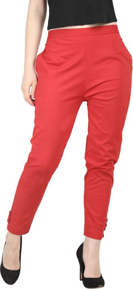 

KEX Women Cotton Solid Red Pant