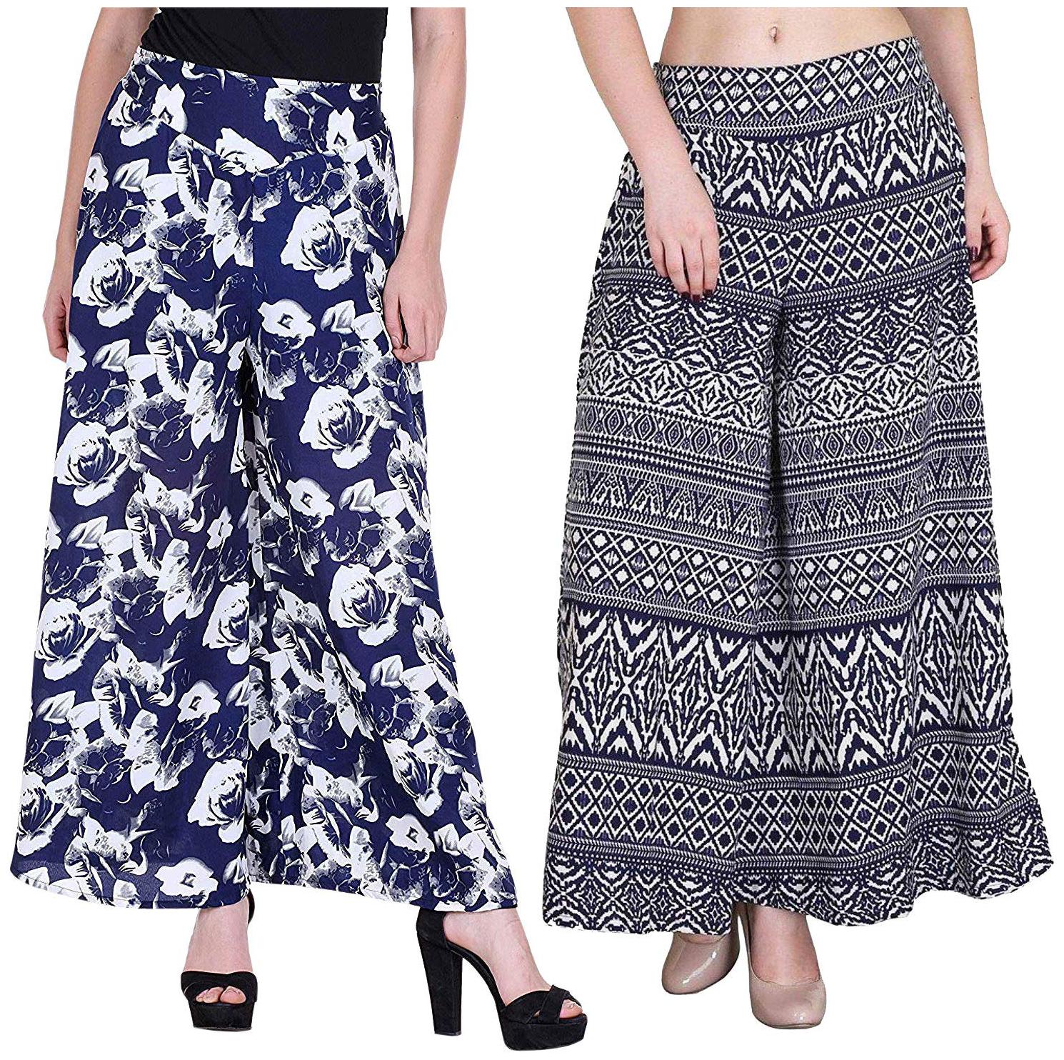 

KEX Blue Printed Flared Palazzo