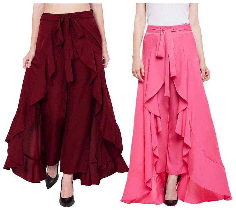 

KEX Maroon Pink Solid Flared Palazzo