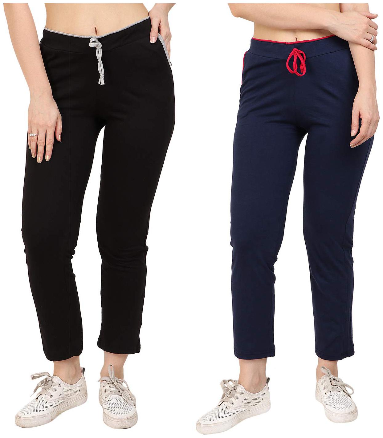 

KEX Women Regular fit Cotton Solid Track pants - Navy Black