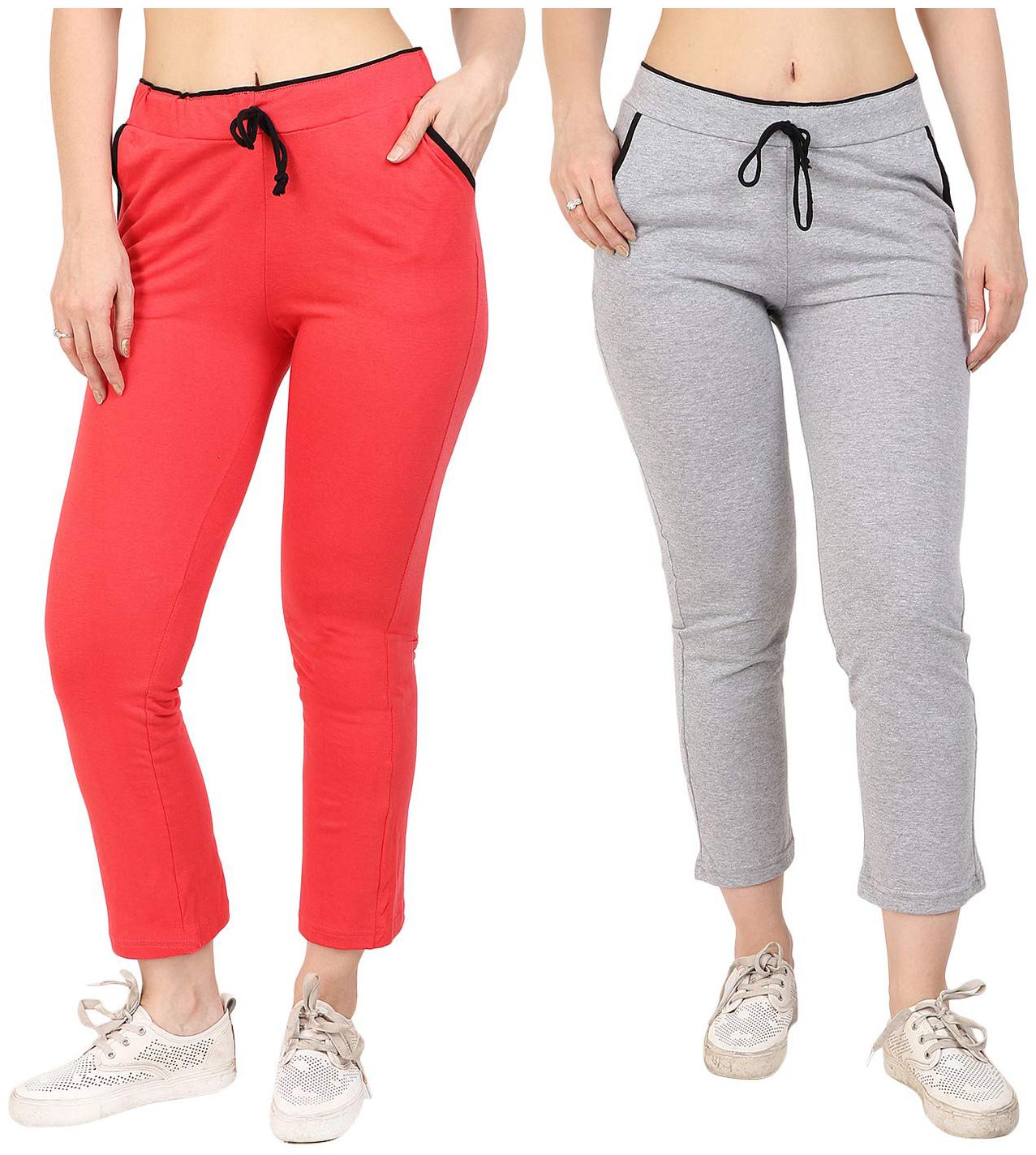 

KEX Women Solid Regular Fit Trackpants -Pack of 2 (Peach Grey)