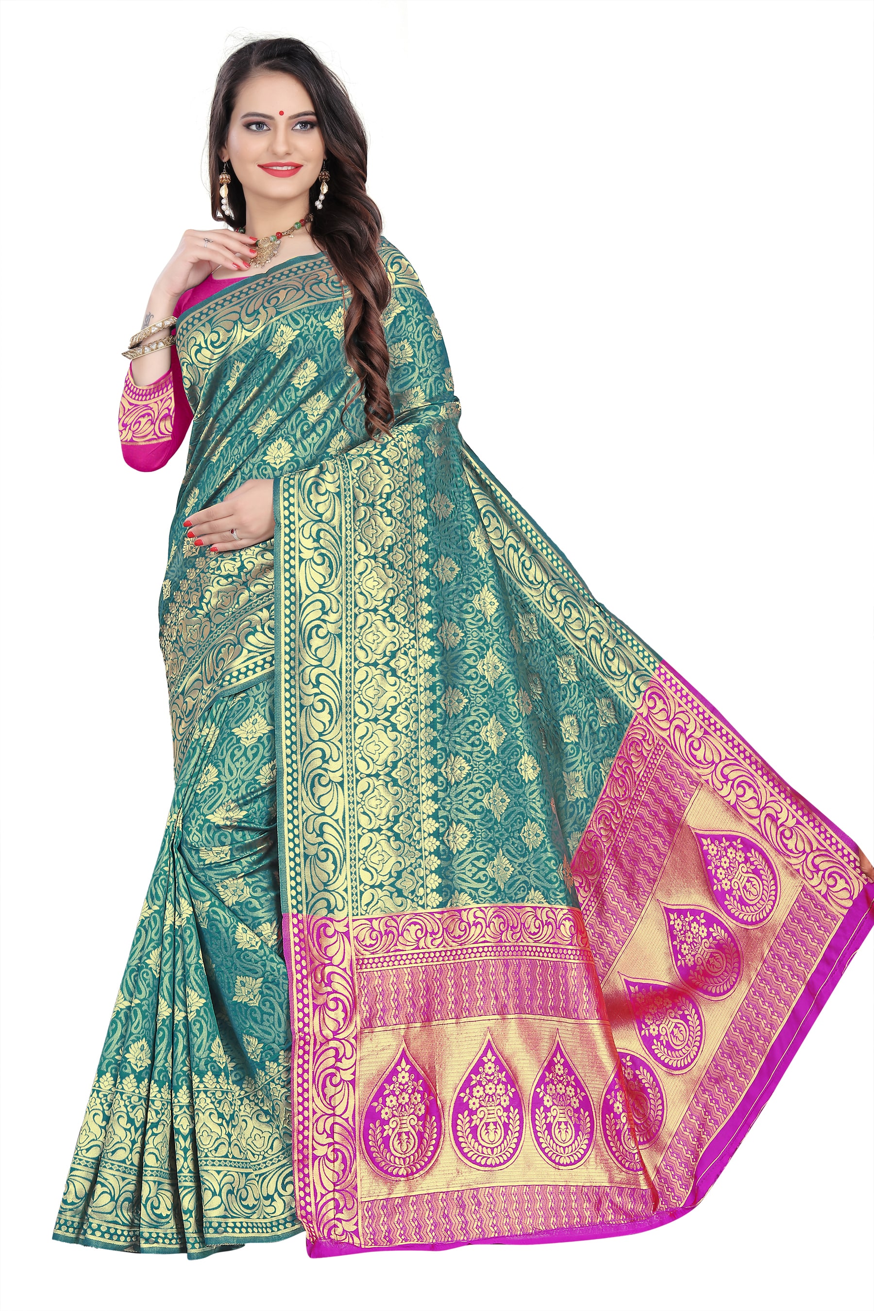 

KF Collection Women Jacquard Blue Regular Saree With Blouse