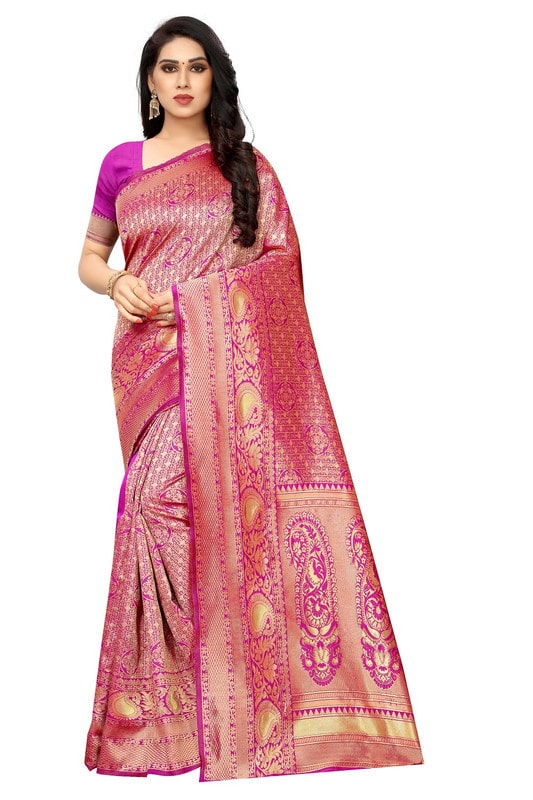 

KF Collection Jacquard Woven Pink Regular Saree For Women