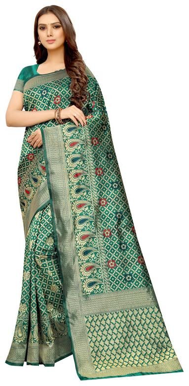 

KF Collection Jacquard Woven Green Color Saree with Blouse