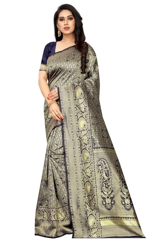 

KF Collection Jacquard Woven Blue Regular Saree For Women