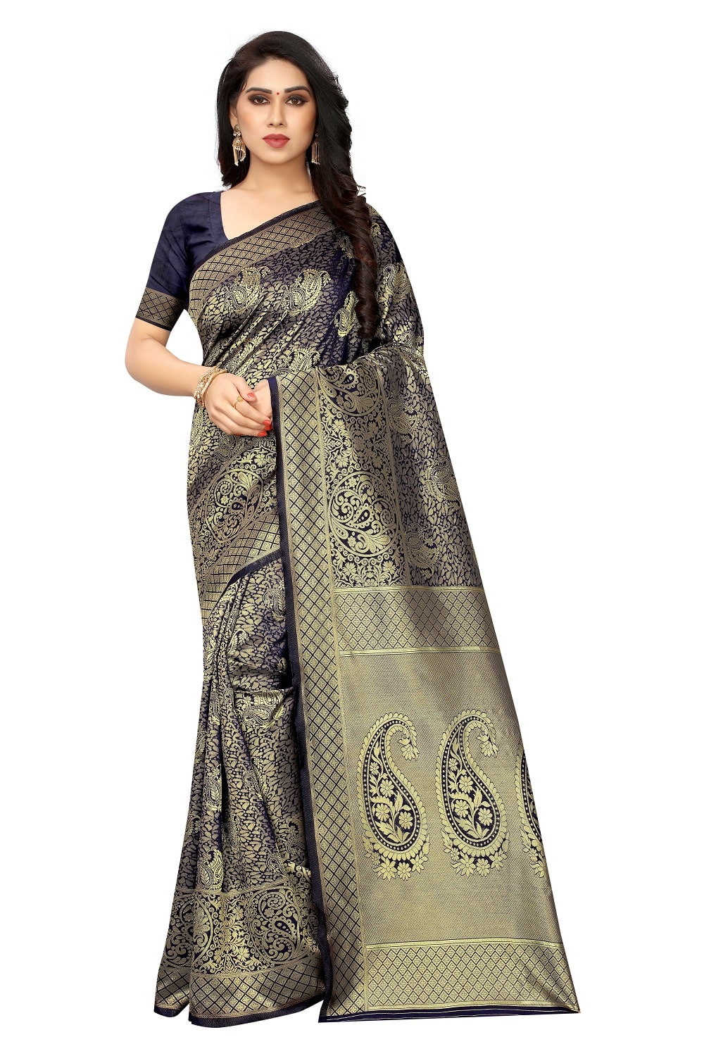 

KF Collection Women Jacquard Woven Blue Regular Saree With Blouse