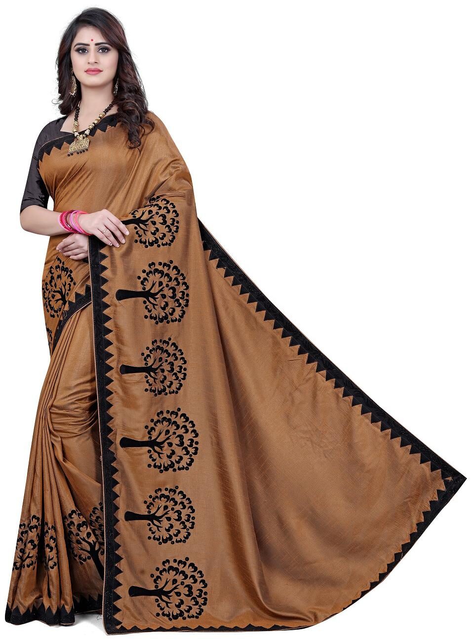 

KF Collection Jacquard Cut Work Cotton Silk Saree With Unstitched Blouse Piece(Brown)