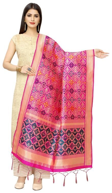 

KF Collection Womens Woven Design Banarasi Jacquard Dupatta (Pink)