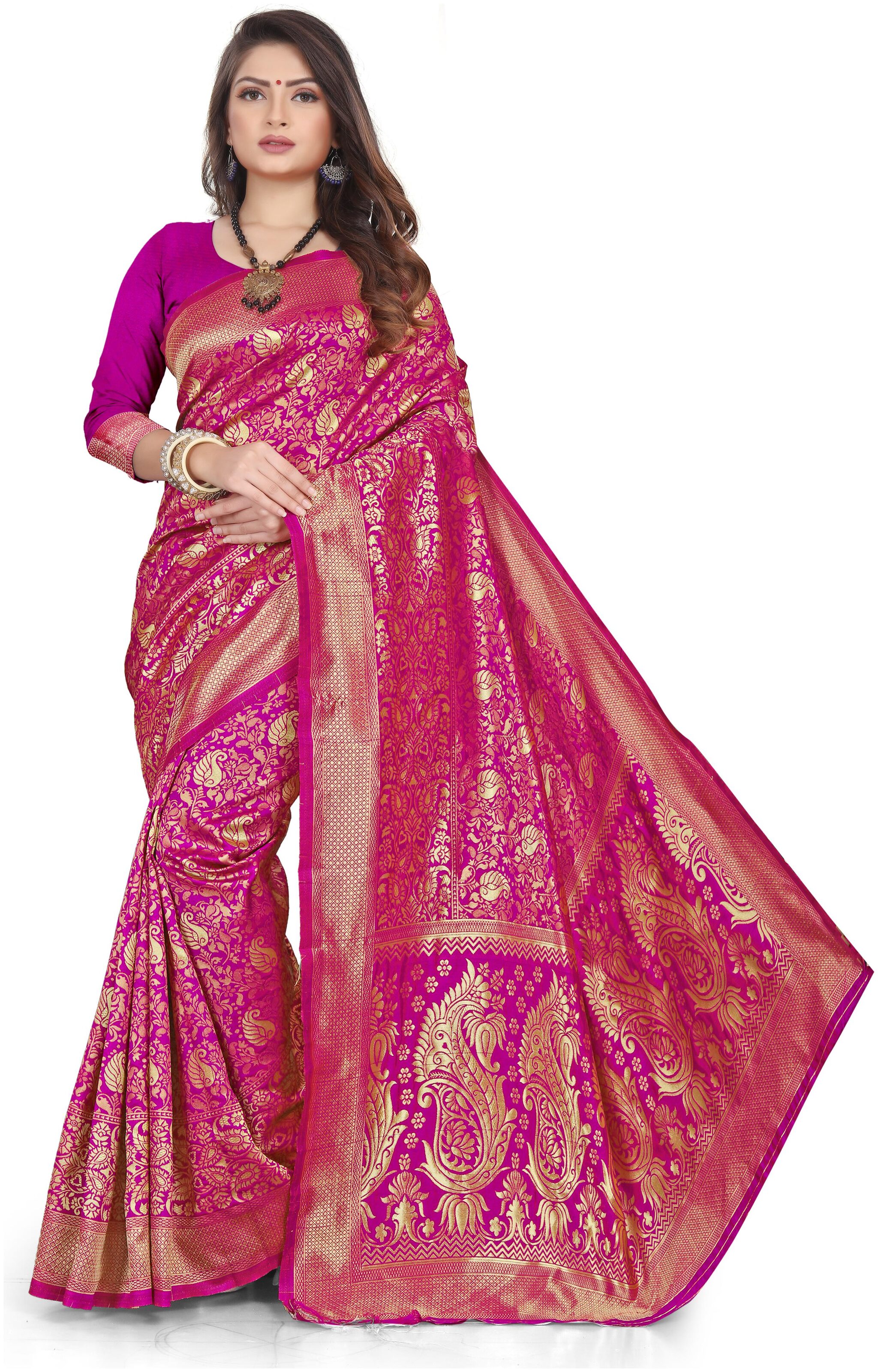 

KF Collection Jacquard Woven Pink Color Saree with Unstitched Blouse Piece