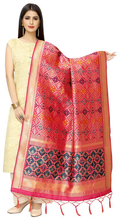 

KF Collection Womens Woven Design Banarasi Jacquard Dupatta (Pink)