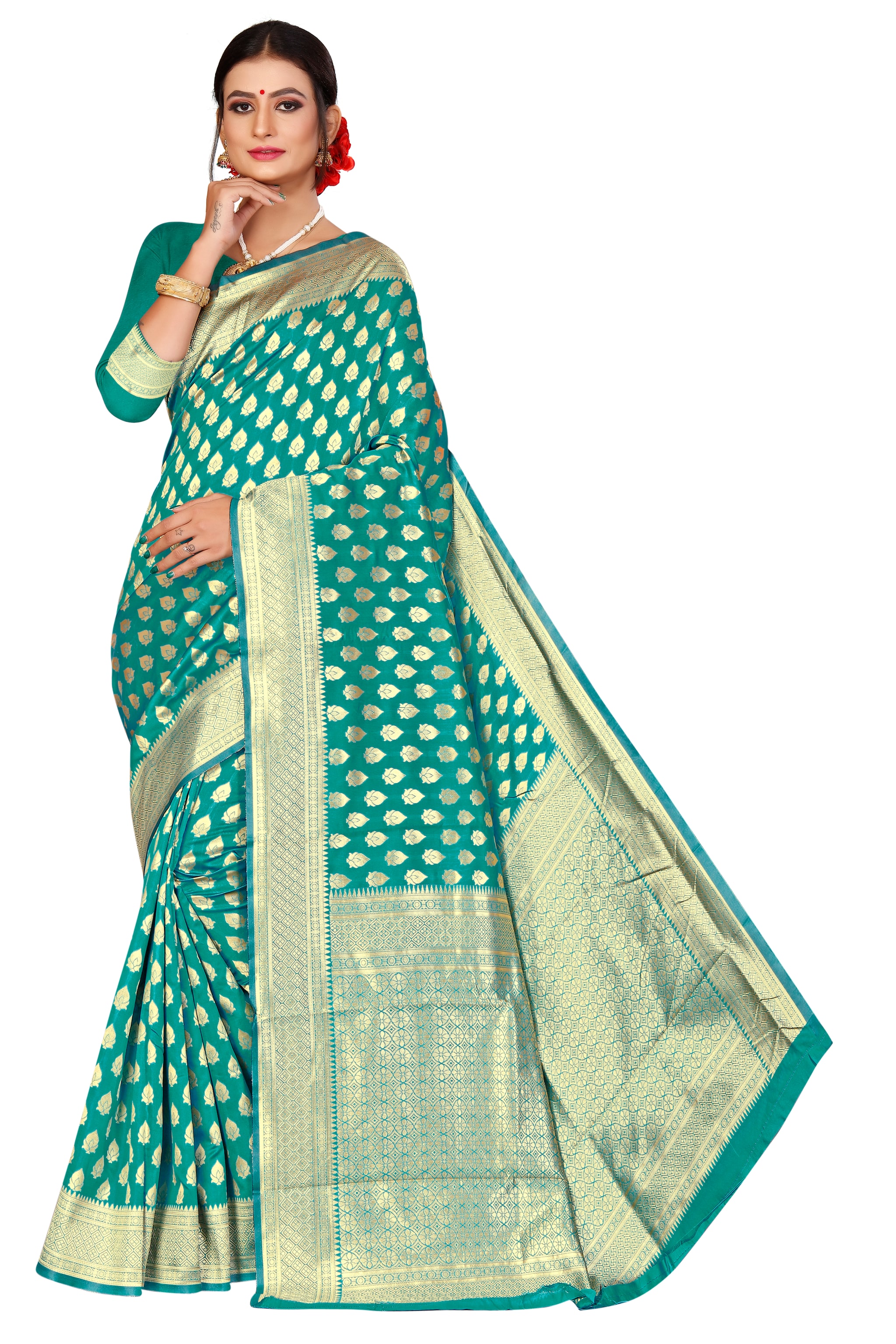 

KF Collection Women Jacquard Blue Regular Saree With Blouse