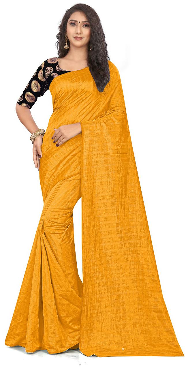

KF Collection Jacquard Yellow Color Saree with Unstitched Black Color Blouse Piece