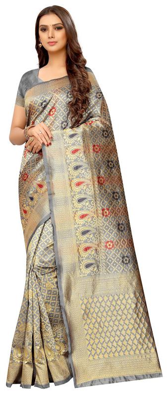

KF Collection Jacquard Woven Grey Color Saree with Blouse