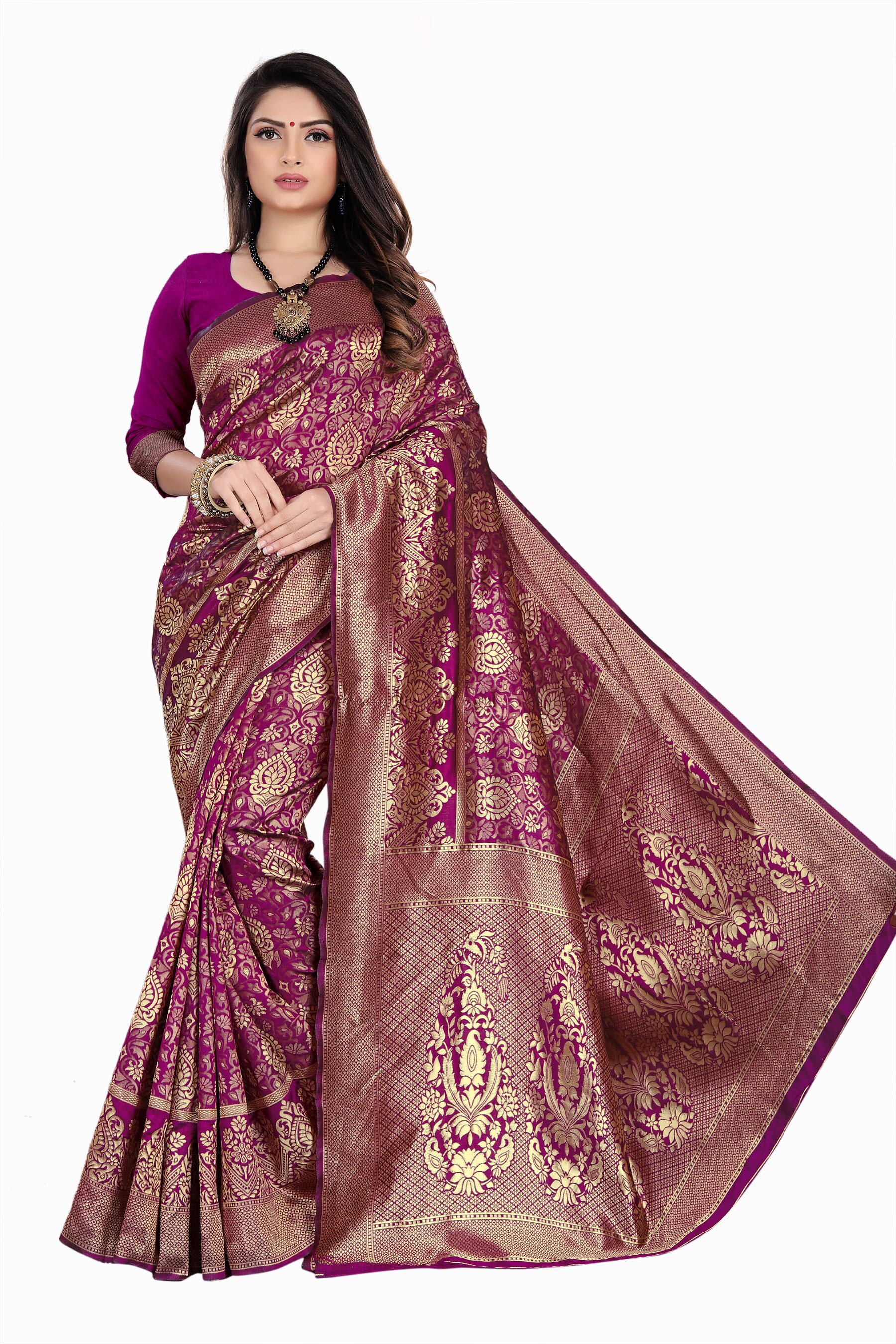

KF Collection Women Jacquard Woven Saree with Unstitched Blouse Piece (Purple)