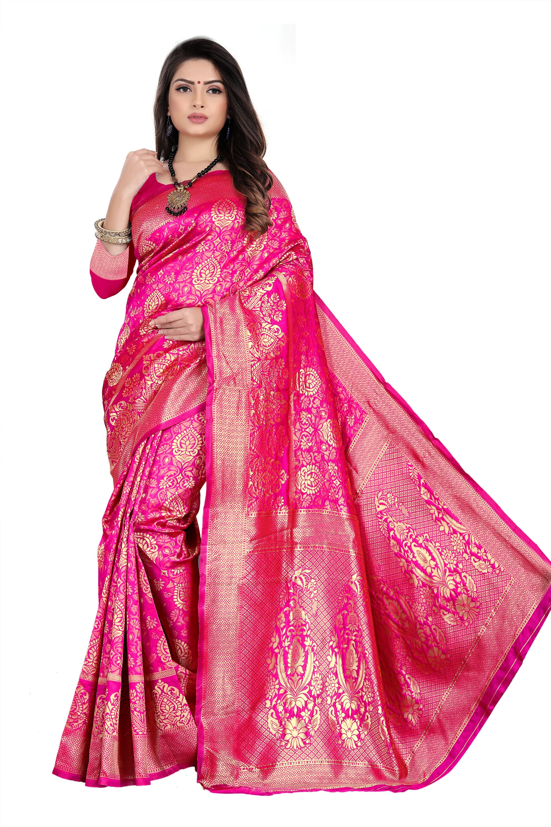 

KF Collection Women Jacquard Woven Saree with Unstitched Blouse Piece (Pink)