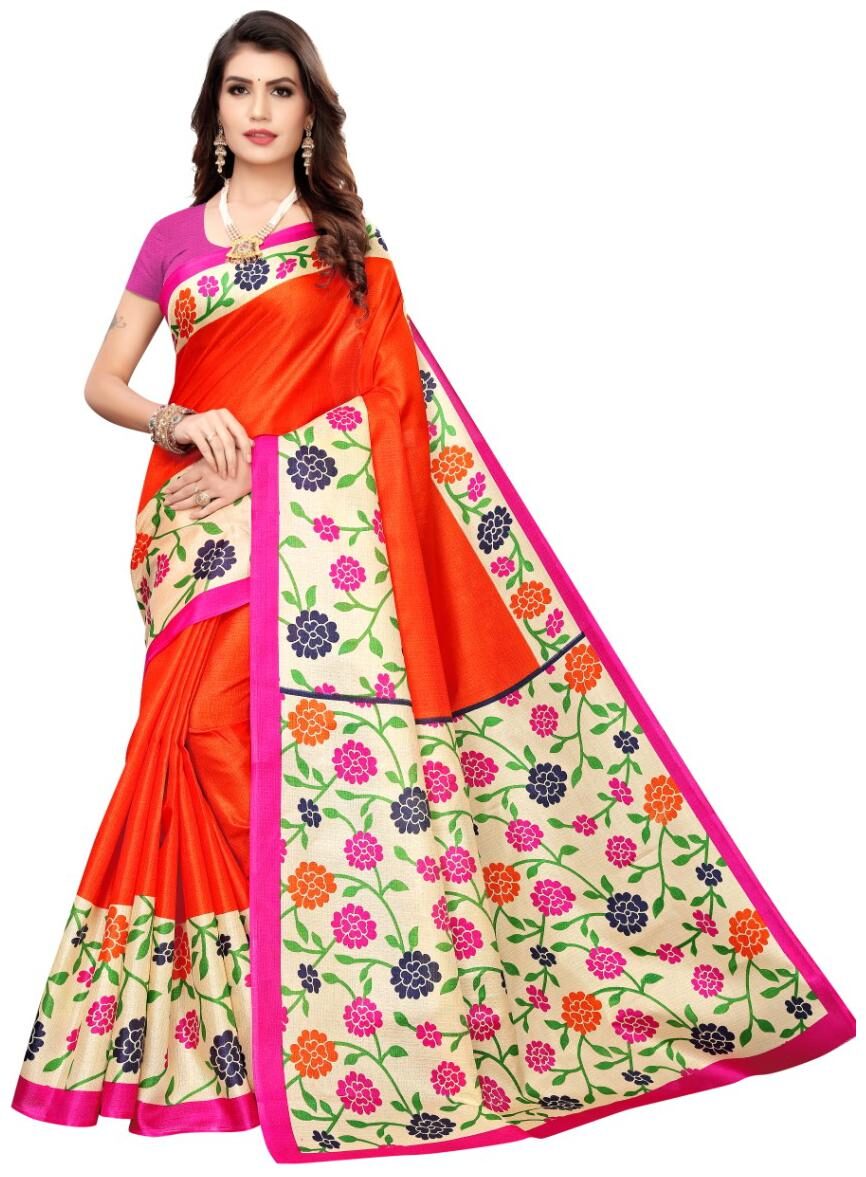 

Khadi Silk Saree With Blouse (Orange)