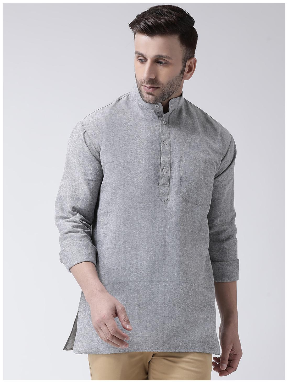 

KHADIO Men Grey Regular Fit Kurta