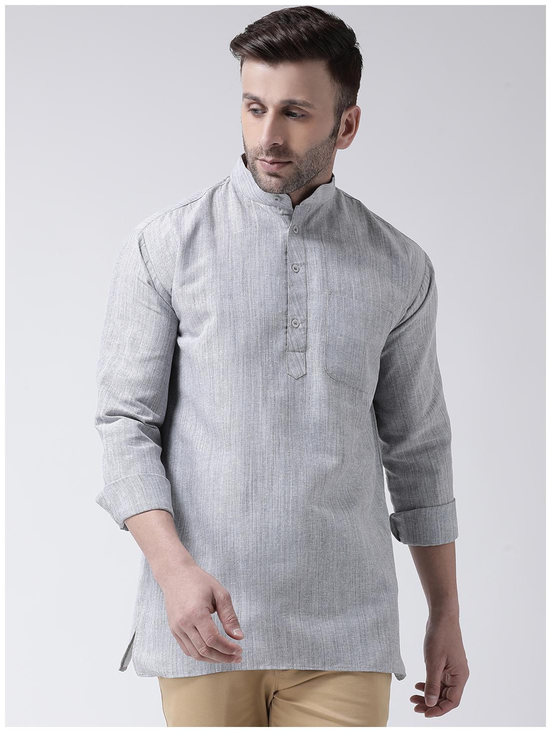 

KHADIO Men Grey Regular Fit Kurta
