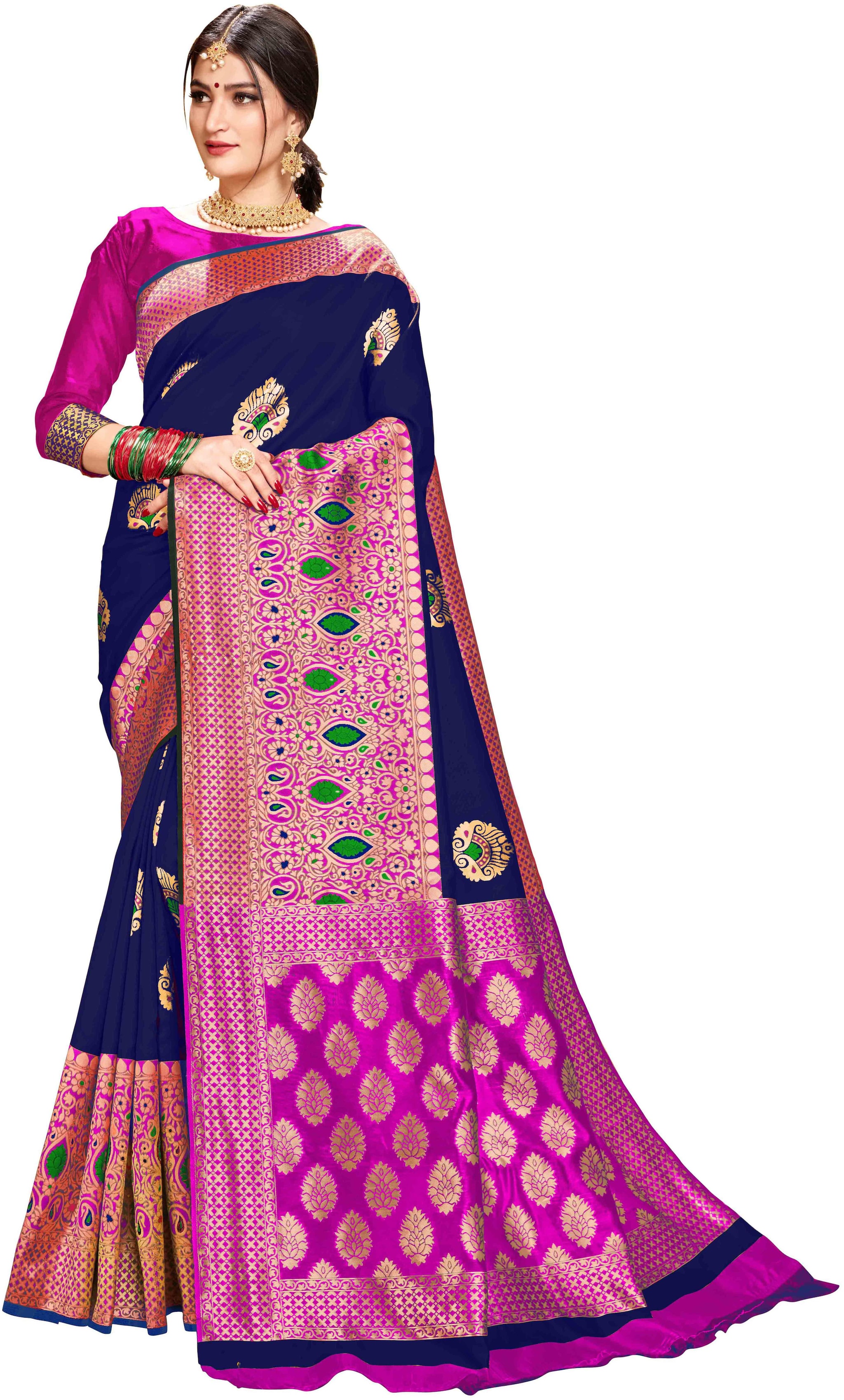 

KHENI TEX Dupion Silk Blue Color Designer Saree