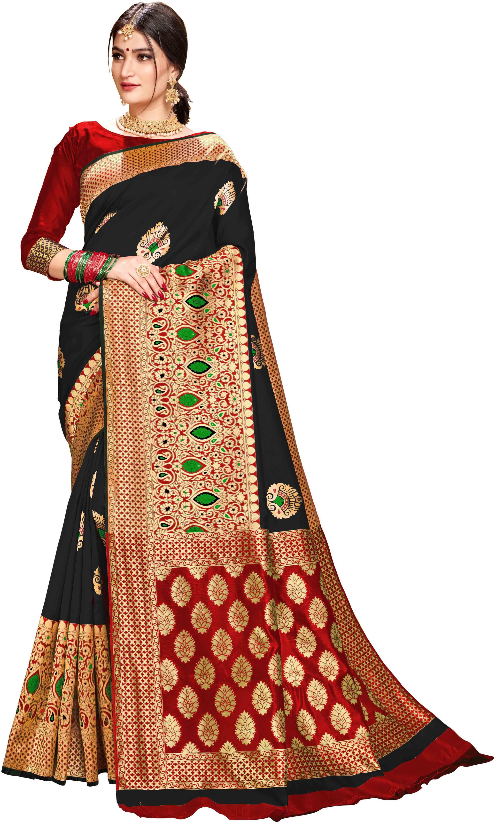 

KHENI TEX Dupion Silk Black Color Designer Saree