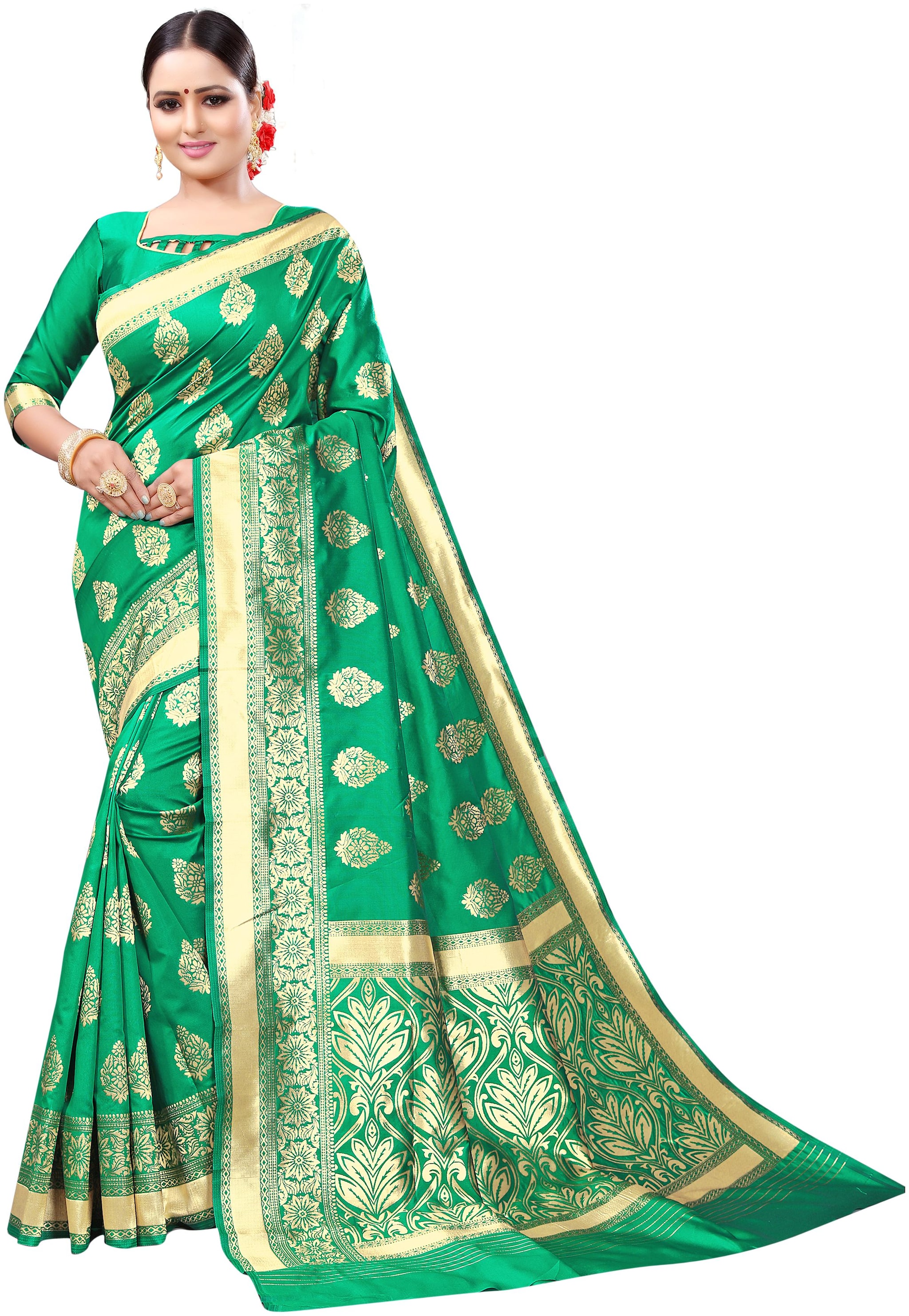 

KHENI TEX Dupion Silk Green Color Designer Saree