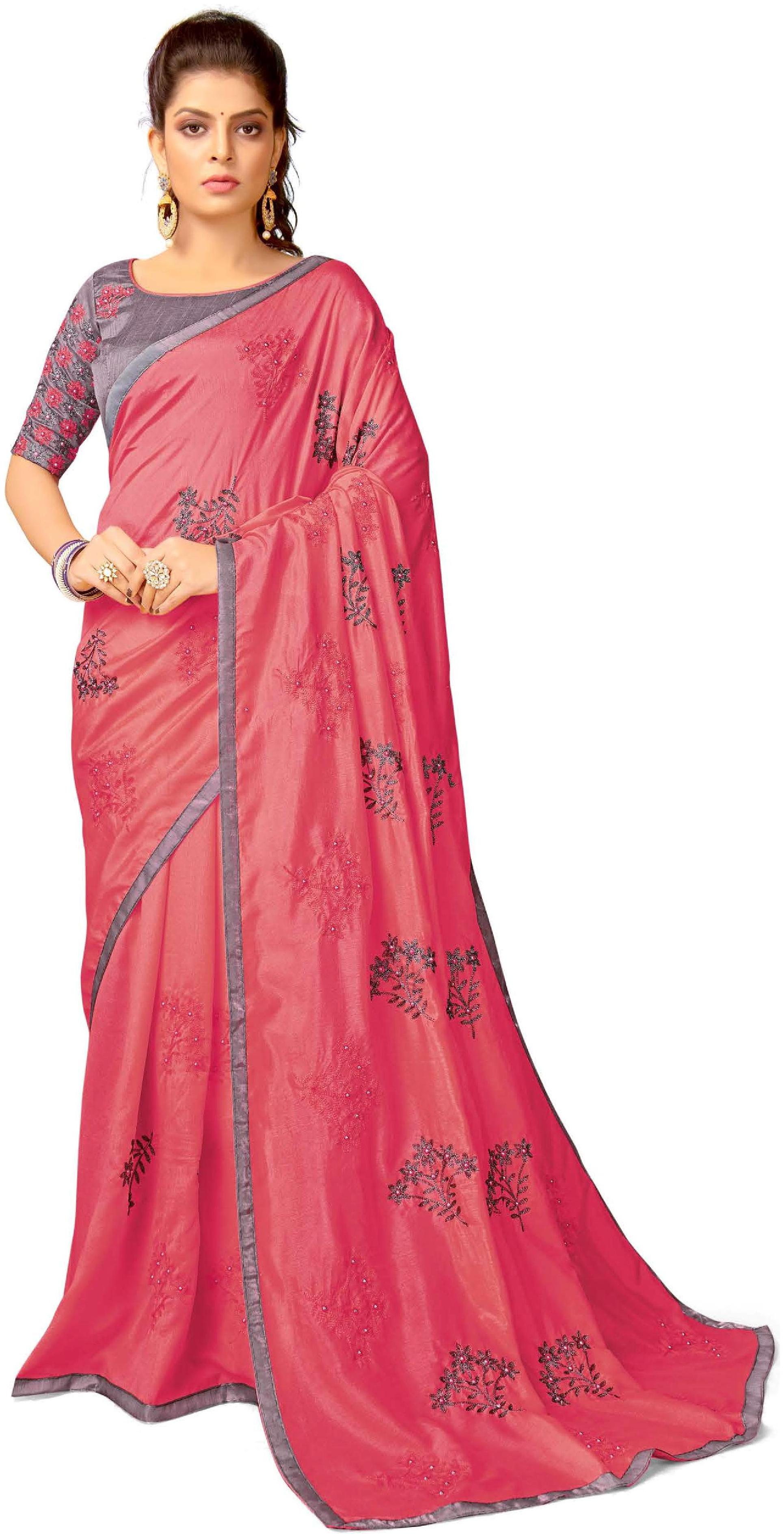 

KHOOBSURAT Women Silk Embroidered Pink Party Wear With Blouse