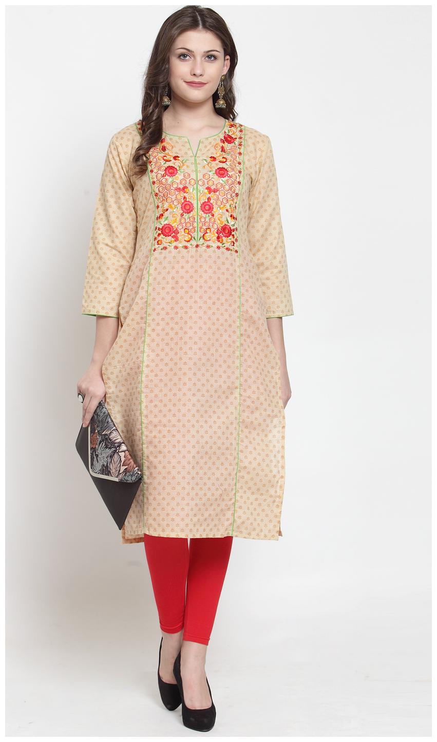

KIAASA Women Beige Embroidered Straight Kurta
