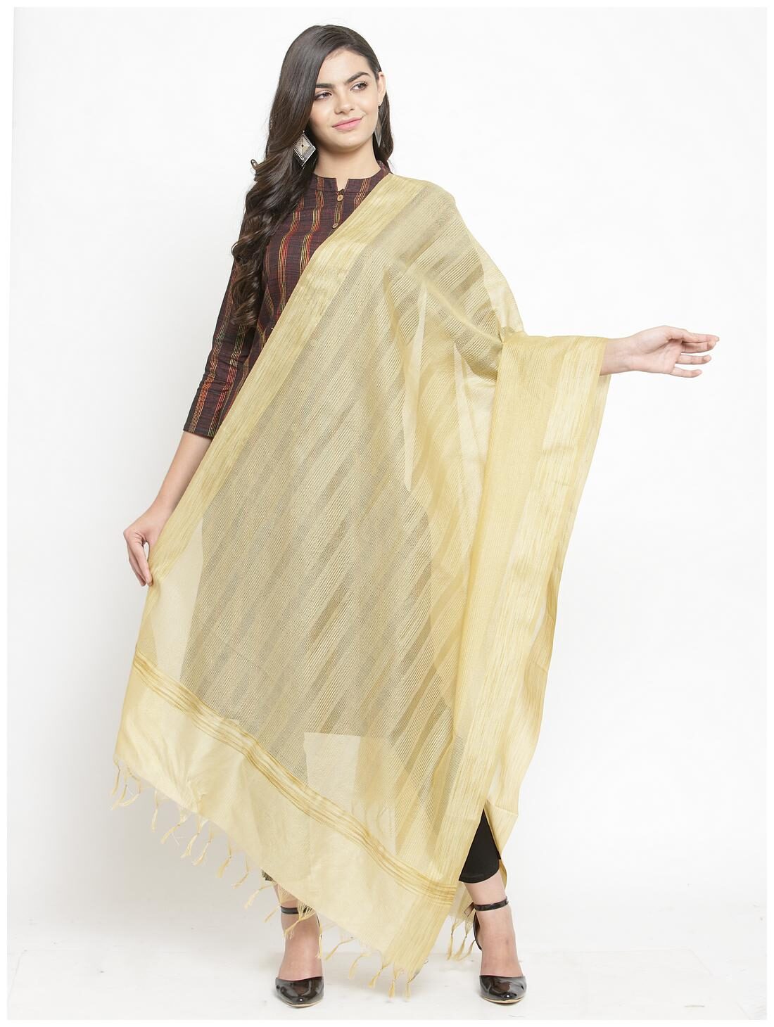 

KIAASA Blended Striped Beige Dupatta