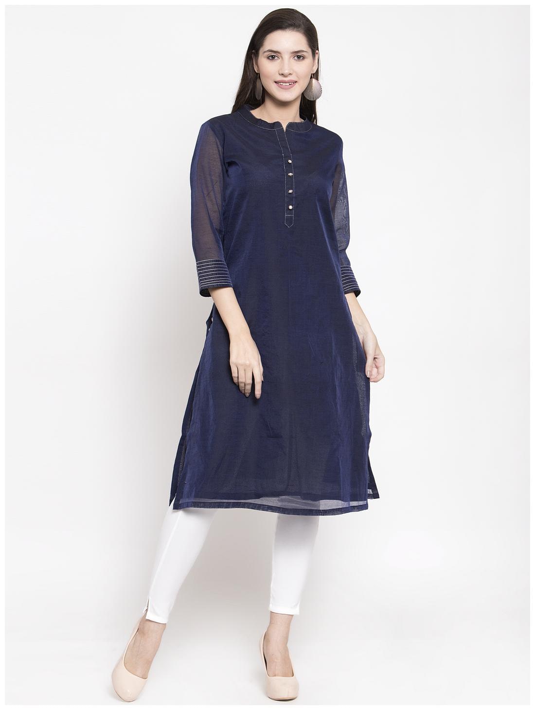 

KIAASA Women Navy Blue Solid Straight Kurta